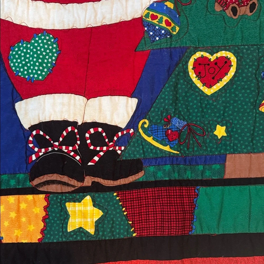 Quilt Throw Colorful Santa and Christmas Tree Holiday Throw